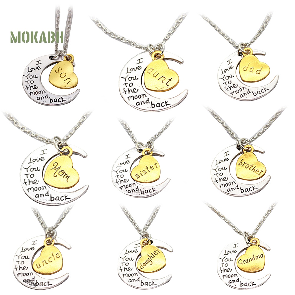 Vòng cổ Mặt Trăng Và Trái Tim Khắc Chữ I Love You Thời Trang Cho Gia Đình