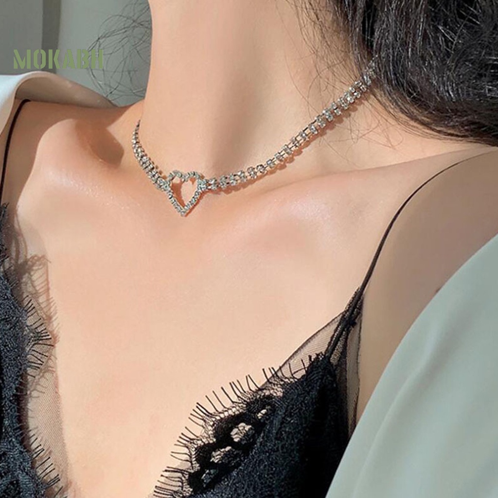 Vòng Cổ Choker Hình Trái Tim Đính Đá Lấp Lánh Có Thể Điều Chỉnh Trang Trí Cho Nữ