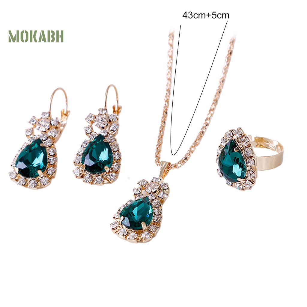 Set 3 Vòng cổ / Nhẫn / Bông Tai Hình Giọt Nước Chống Mòn Thời Trang Sang Trọng Cho Nữ