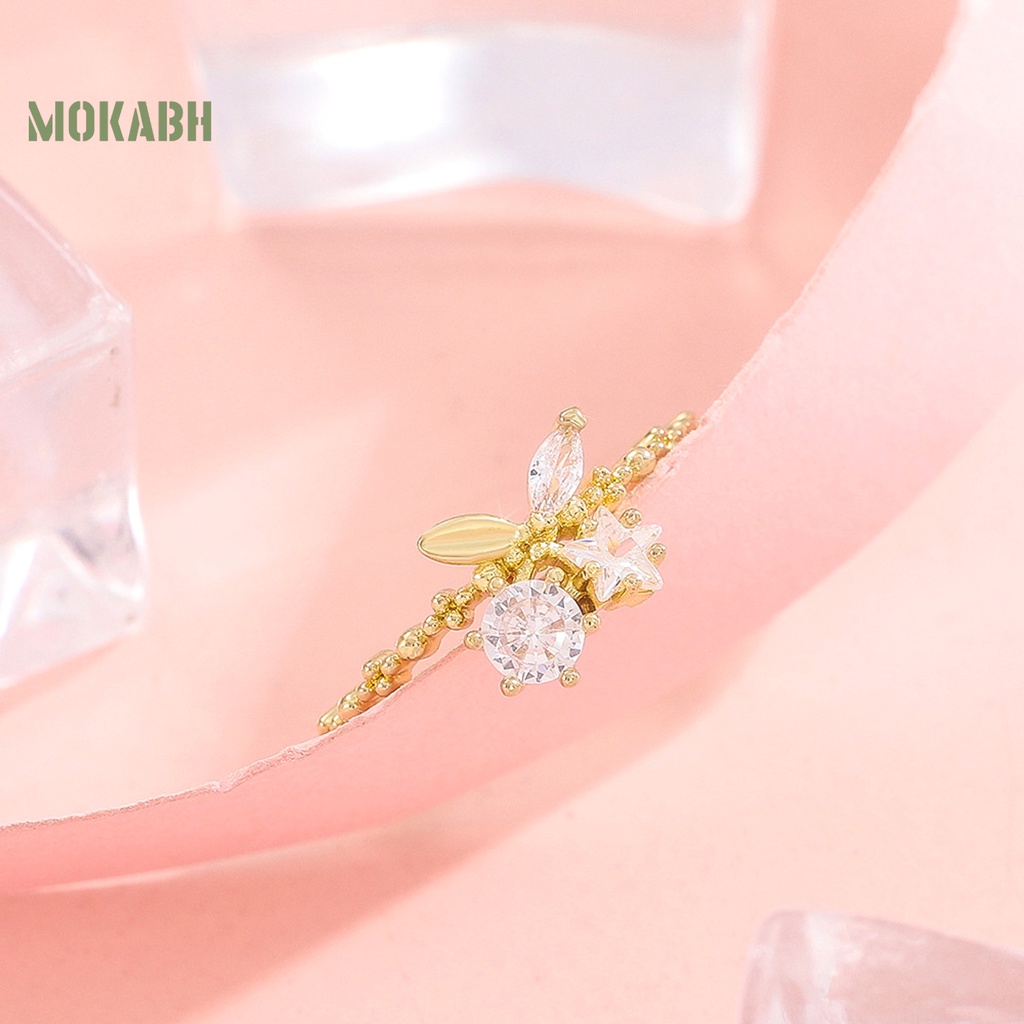 Nhẫn Thời Trang Hình Học / Ngôi Sao / Trái Cherry Đính Đá Có Thể Điều Chỉnh Kích Cỡ