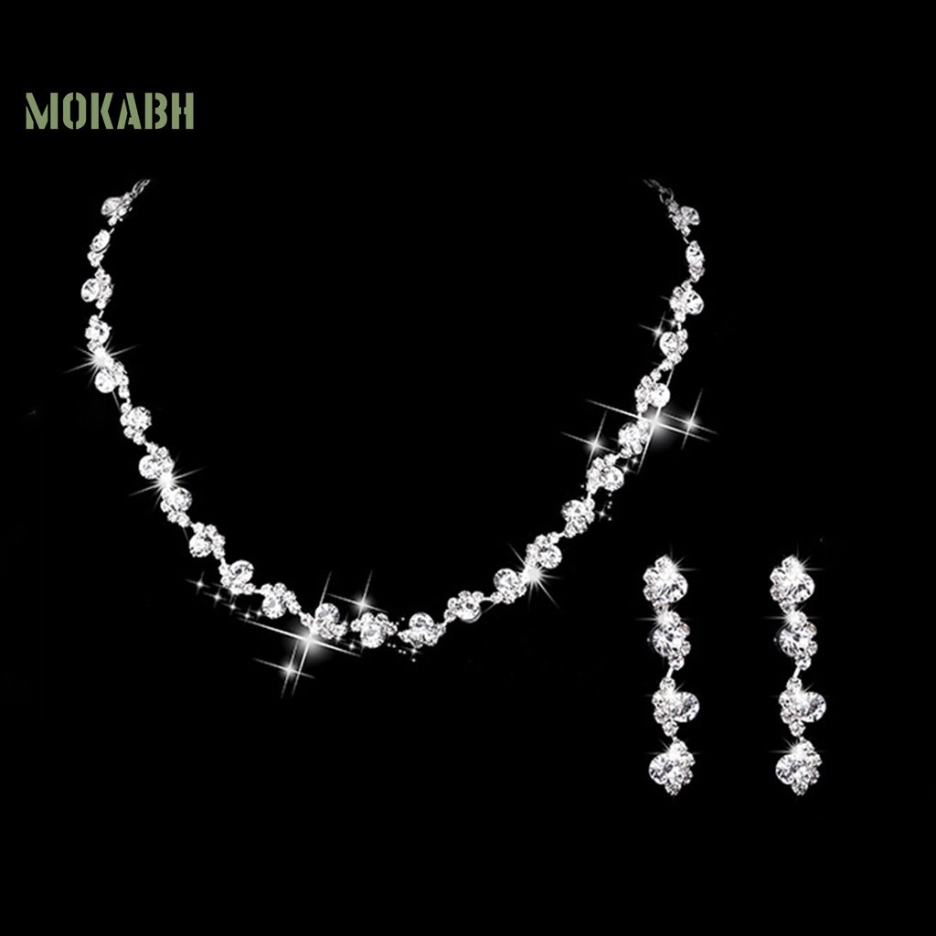 1 Bộ Vòng cổ + Bông Tai Đính Kim Cương Giả Lấp Lánh Kiểu Hình Học Cho Nữ