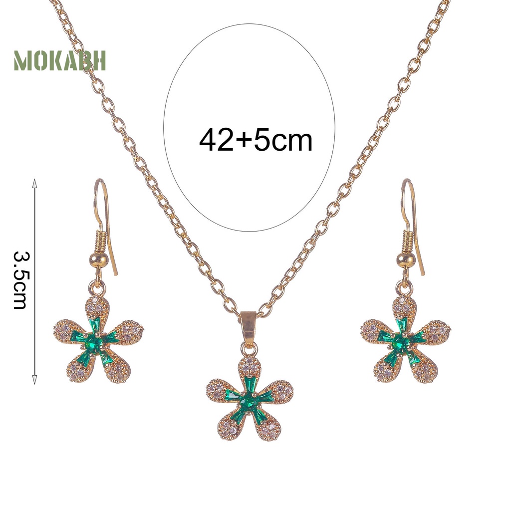 1 Bộ Vòng cổ + Bông Tai Đính Đá Zircon Hình Hoa Lấp Lánh Cho Nữ