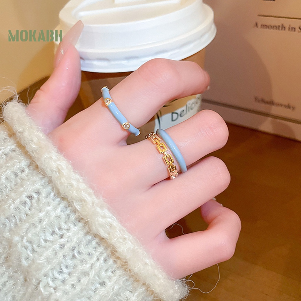 [Mới] Nhẫn Hai Lớp Dạng Hở Mạ Vàng Trơn Phối Dây Xích Thời Trang Có Thể Điều Chỉnh Làm Quà Tặng Cho Nữ
