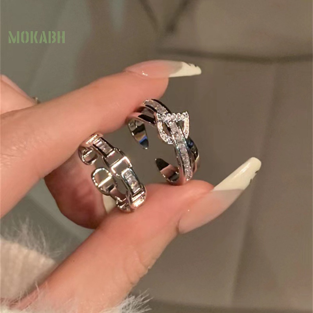 Nhẫn Hai Lớp Họa Tiết Chữ D Đính Đá Thời Trang Cho Nữ