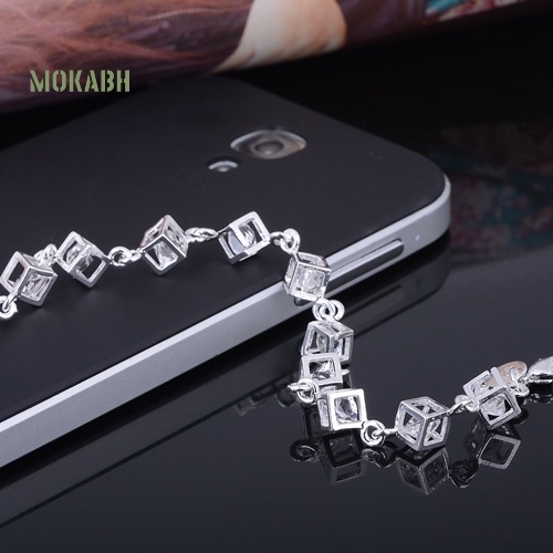 (Hot) Vòng Tay Mạ BạC ĐíNh Đá HìNh KhốI Vuông Xinh XắN