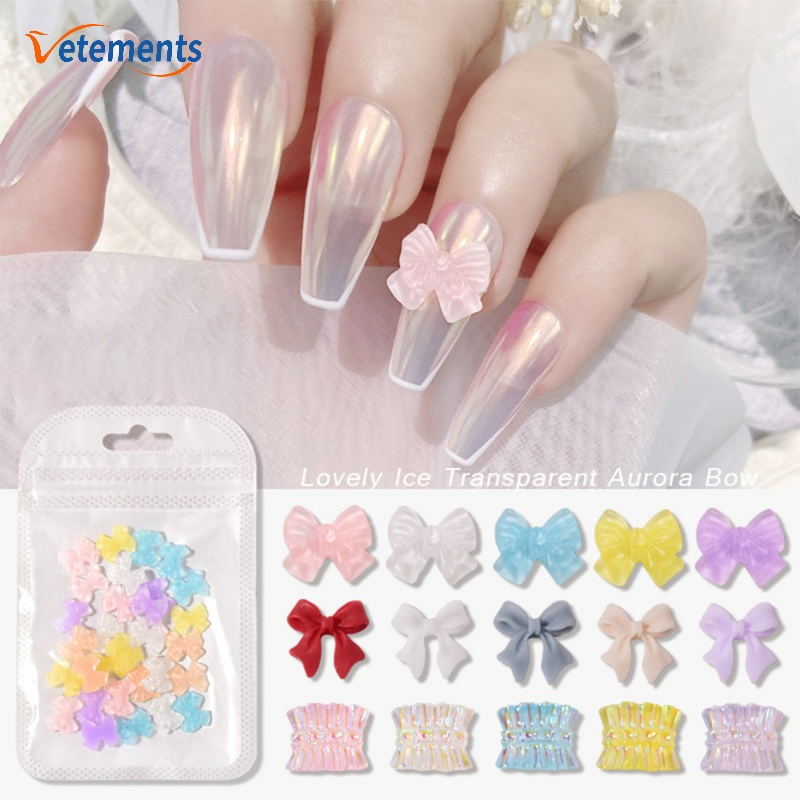 Phụ Kiện Nơ Ruy Băng Màu Kẹo Trong Suốt 3D Trang Trí Móng Tay DIY
