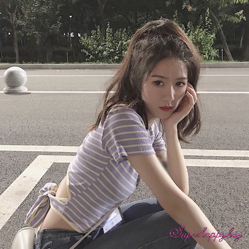 Áo Thun Croptop Tay Ngắn Cổ Tròn Dáng Ôm Thời Trang Cho Nữ