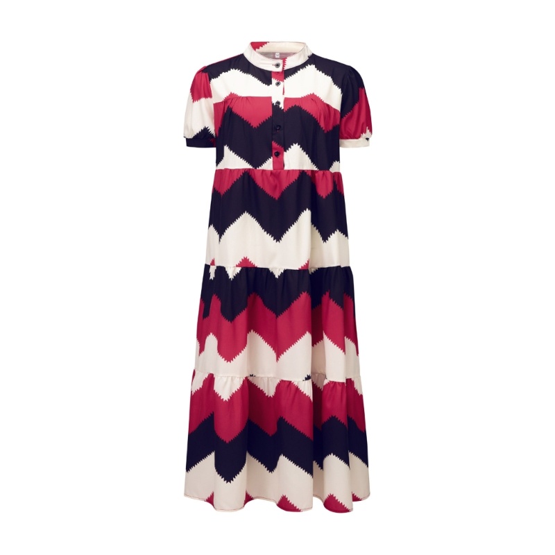 Xiangbao Đầm Dài Dáng Rộng Eo Cao In Họa Tiết Sọc Mùa Hè Cho Thanh Thiếu Niên / Đám