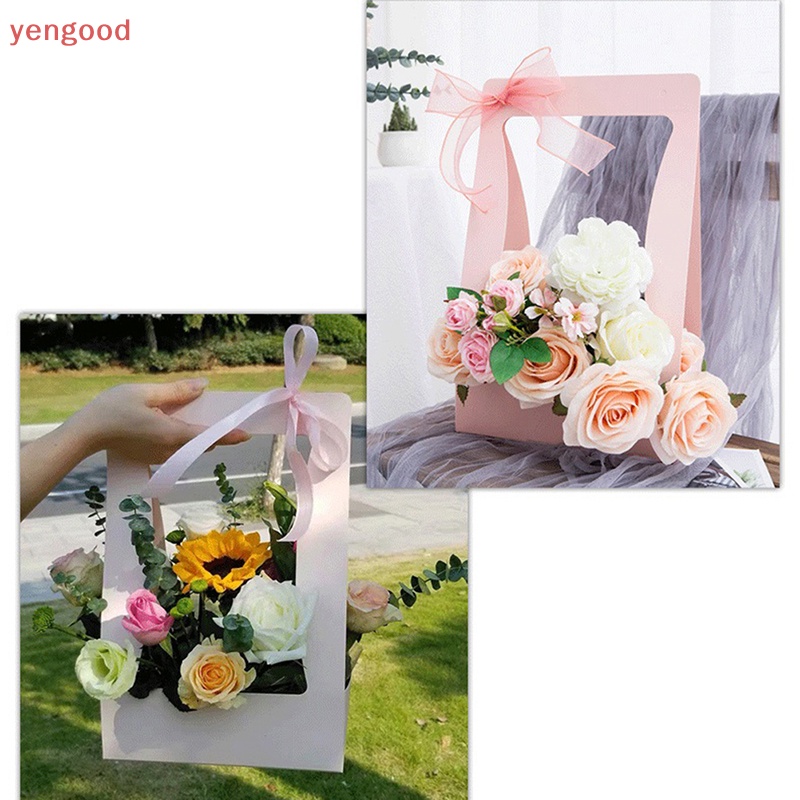 (YGD) Hộp carton Kraft Hai Mặt Đựng Bó Hoa Cầm Tay Sáng Tạo Chống Nước Có Tay Cầm Làm Quà Tặng Lễ Tình Nhân