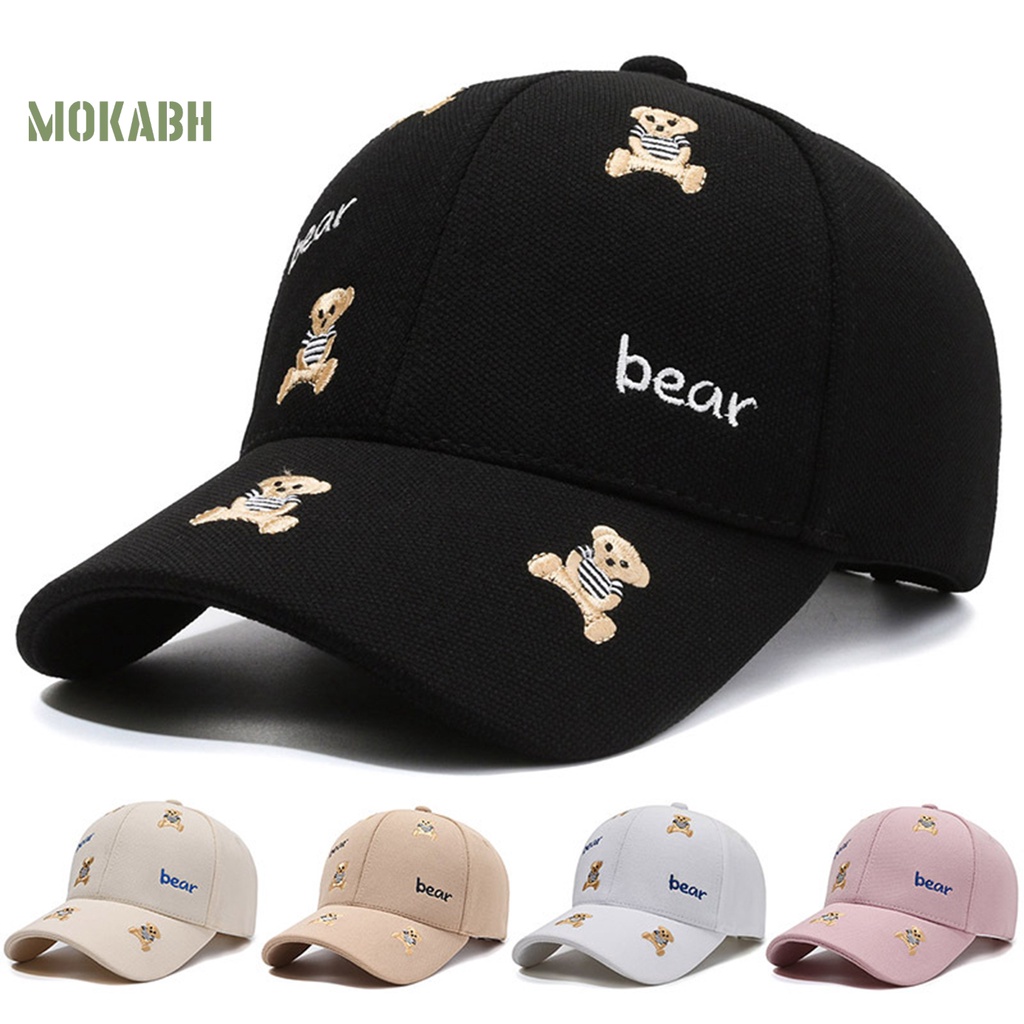[Mok Abh] Mũ Lưỡi Trai Thêu Hình Chú Gấu Hoạt Hình Vành Dài Thoải Mái Chống Nắng Kiểu Đường Phố Hàn Quốc Cho Nam Và Nữ