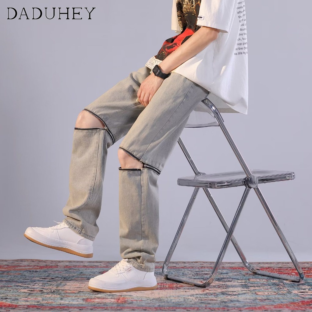 DaDuHey 2023 Summer American Denim Detachable Versatile Jeans Men's High Street Vibe Retro Fashion Brand and Loose Straight Casual Pants