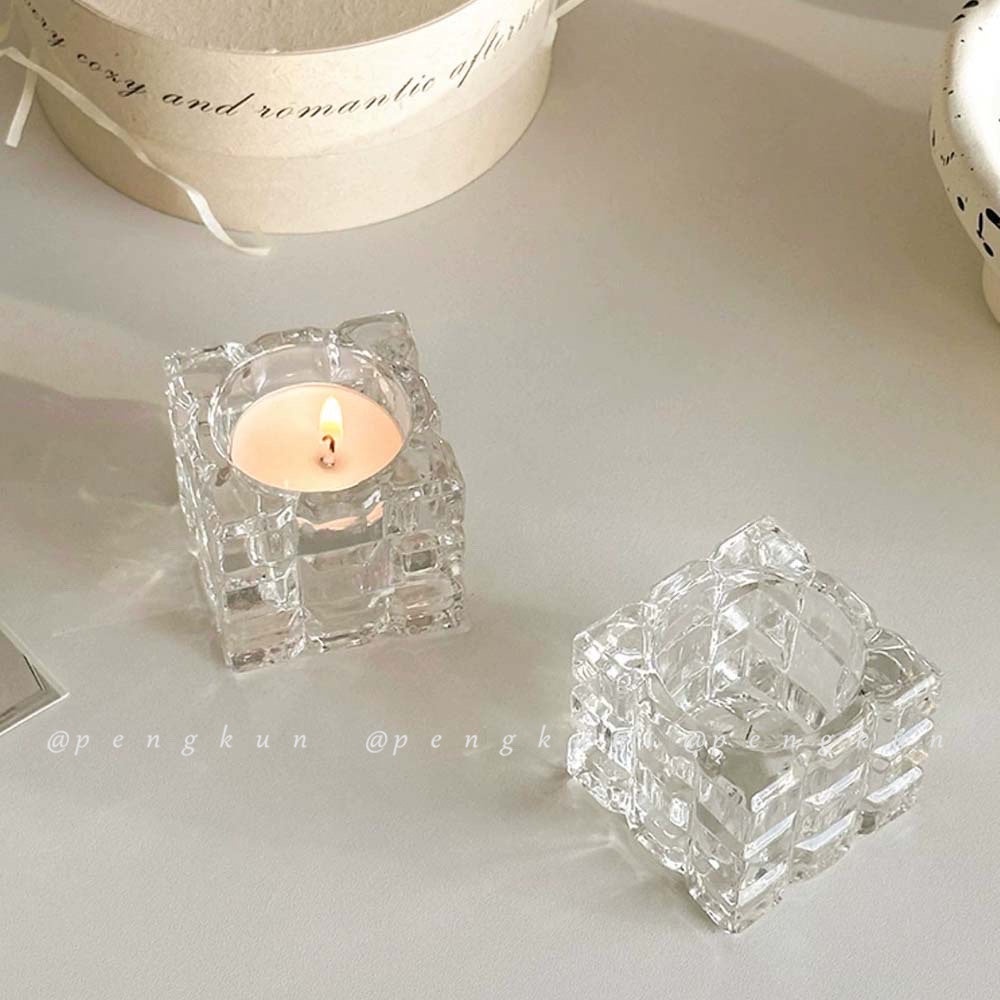 Đế Nến Bằng Thủy Tinh Trong Suốt Phong Cách Pháp Cổ Điển Dùng Trang Trí