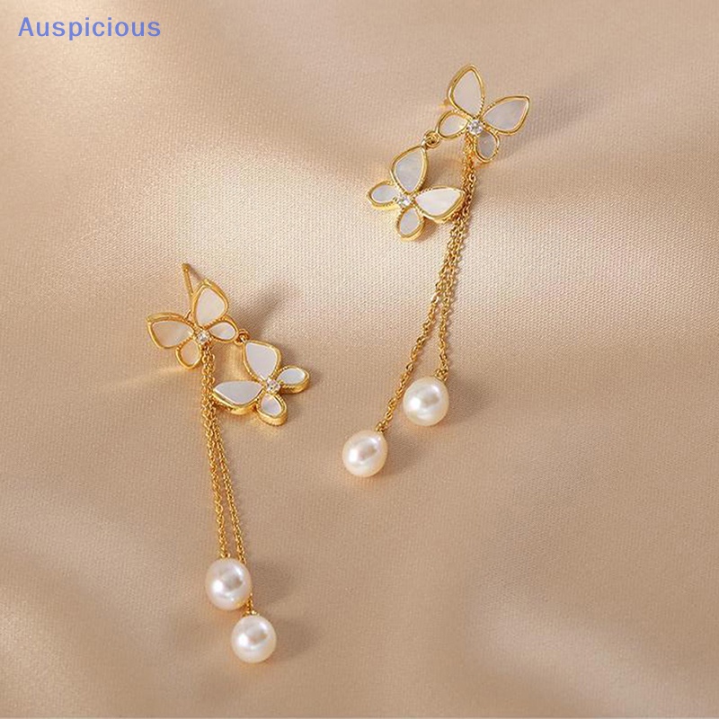 1 Đôi Bông Tai Dài Tua Rua Hình Bướm Đính Ngọc Trai Lãng Mạn Thời Trang Cho Nữ