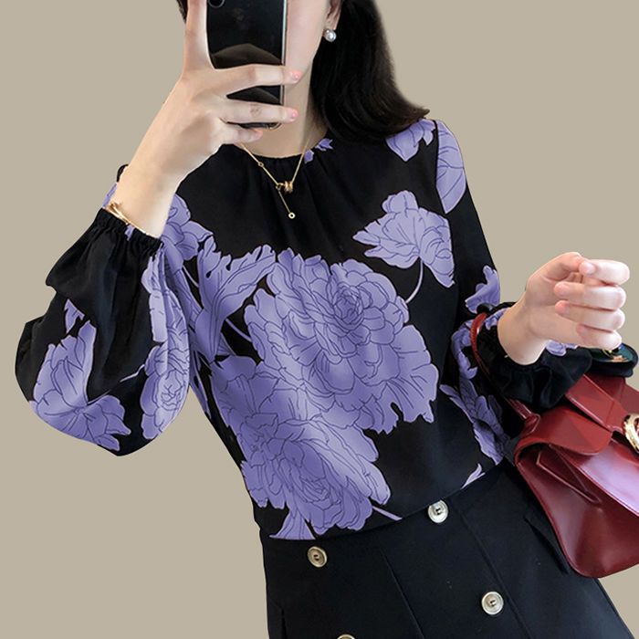 Áo Sơ Mi Chiffon Tay Dài In Họa Tiết Phong Cách Mới Mùa Hè Dễ Phối Đồ Cho Nữ