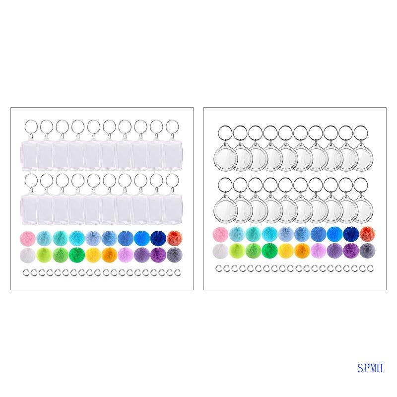 Set Móc Khóa Acrylic Trong Suốt Phối Lông Xù DIY