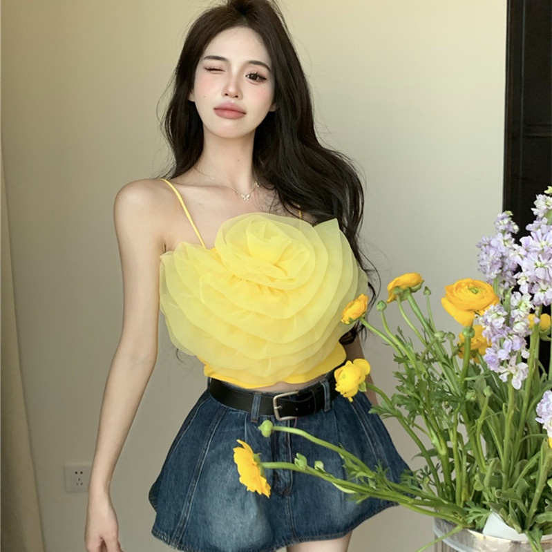 Áo Hai Dây Phối Lưới Họa Tiết Hoa Thời Trang Mùa Hè Quyến Rũ Cho Nữ