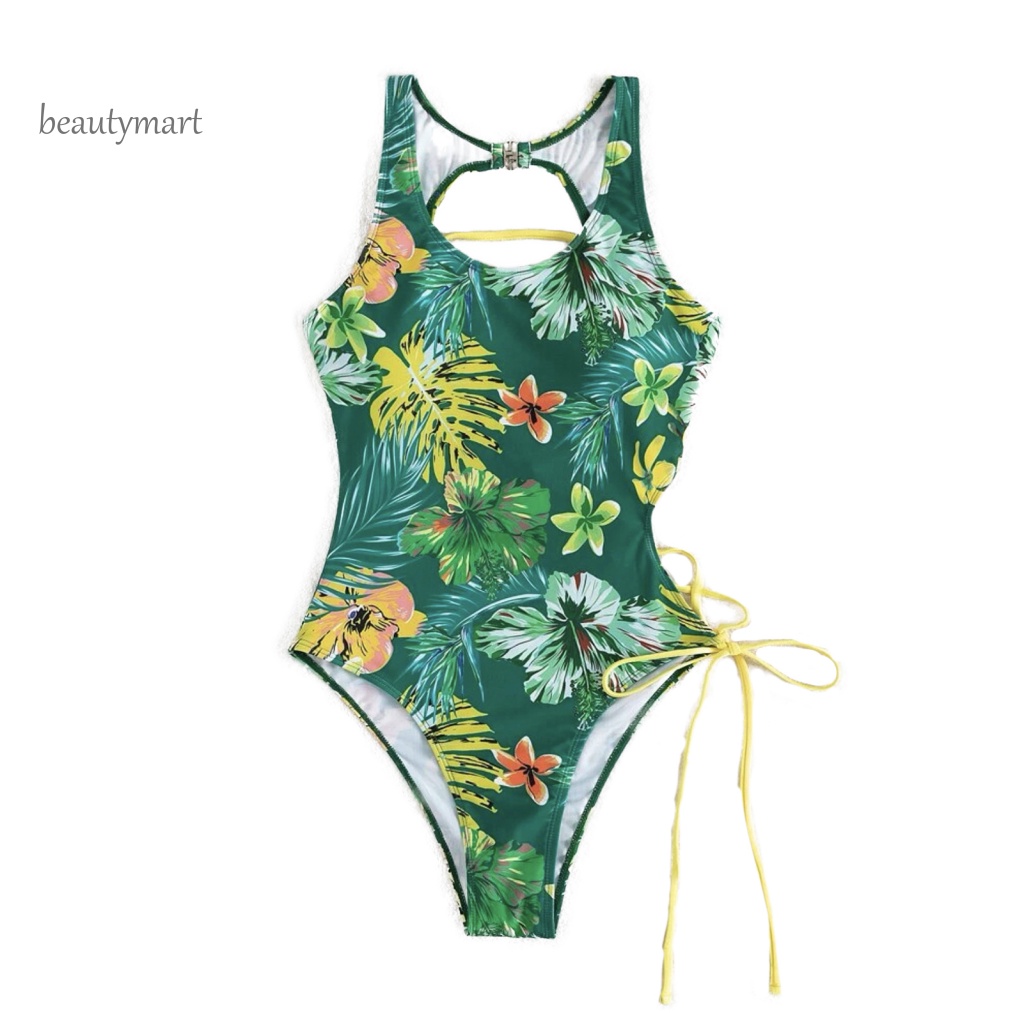 [beautymart] Đồ Bơi Một Mảnh Co Giãn Dây Buộc Nhiều Màu Sắc Trơn Họa Tiết Hoa Rỗng Có Thể Điều Chỉnh Cho Nữ