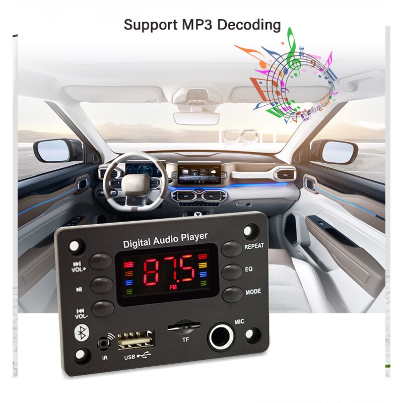 Bảng Mạch Giải Mã Âm Thanh DC 5V 12V Bluetooth 5.0 Mp3 WMA WAV APE USB TF FM Radio Mp3 Chuyên Dụng Cho Xe Hơi