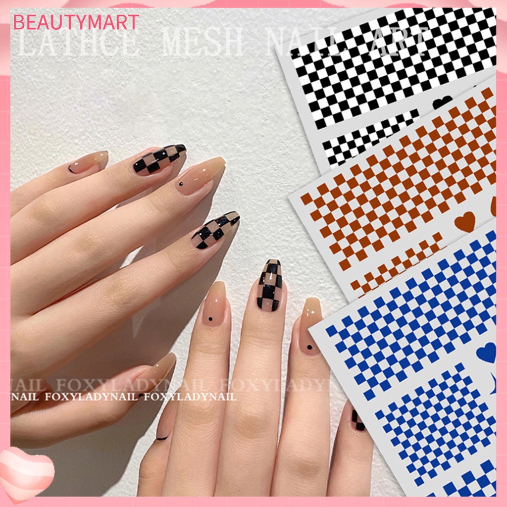Miếng Dán Móng Tay Tự Dính Họa Tiết Kẻ Ô Dành Cho Nữ