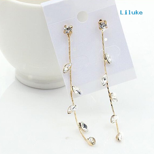 Bông Tai Dáng Dài Hình Cành Lá Đính Đá Thời Trang Thanh Lịch