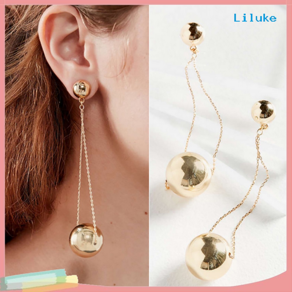 Bông Tai Dáng Dài Phối Mặt Hình Quả Cầu Đơn Giản Thời Trang