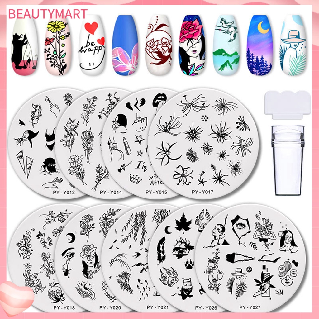 1 Bộ Đĩa Tem In Họa Tiết Trang Trí Móng Tay Bằng Nhựa Bền Chống Bụi Chống Bong Tróc Có Thể Tái Sử Dụng