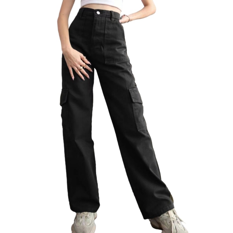 Xiangbao Quần Dài Ống Rộng Lưng Cao Có Dây Rút Và Túi Cài Nút