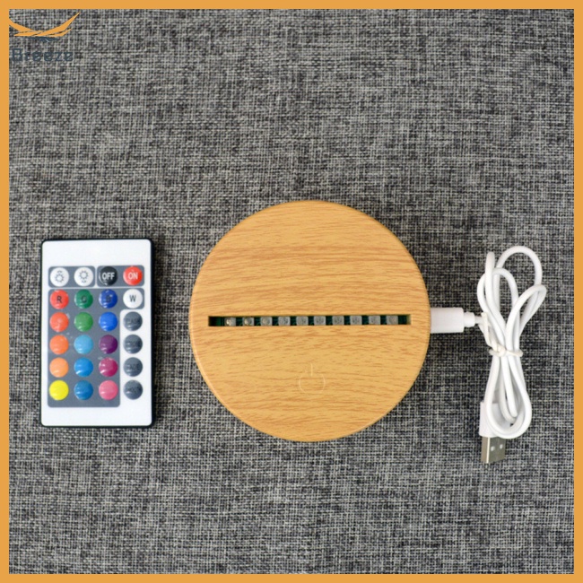 Đế Đèn Led 3d Bằng Gỗ Cổng Usb Cảm Ứng Kèm Điều Khiển Từ Xa
