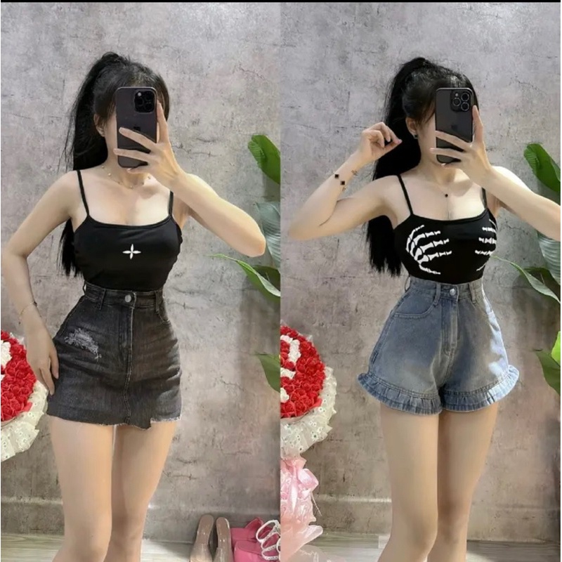 Áo 2 dây bodysuit hoạ tiết có mút chất pozip loại 1 dày dặn, co giãn tốt