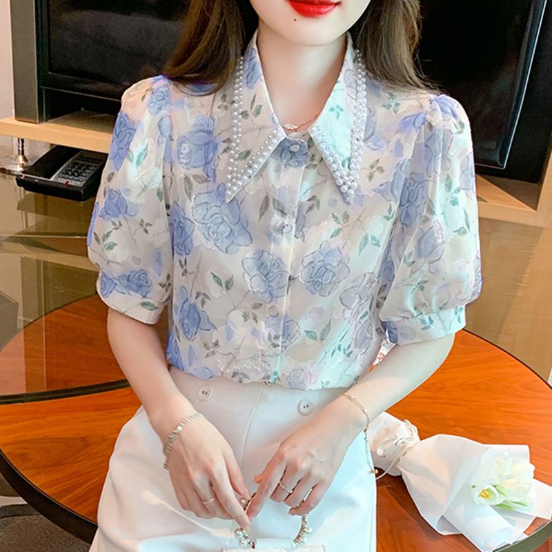 Áo Chiffon Nữ Tay Ngắn In Hoa Mùa Hè Mới