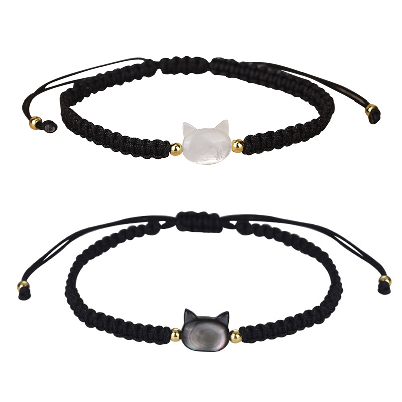 Nhẫn Hình Mèo Vỏ Sò Màu Trắng Đen Tự Nhiên Thời Trang Phong Cách Hàn Quốc Cho Nữ