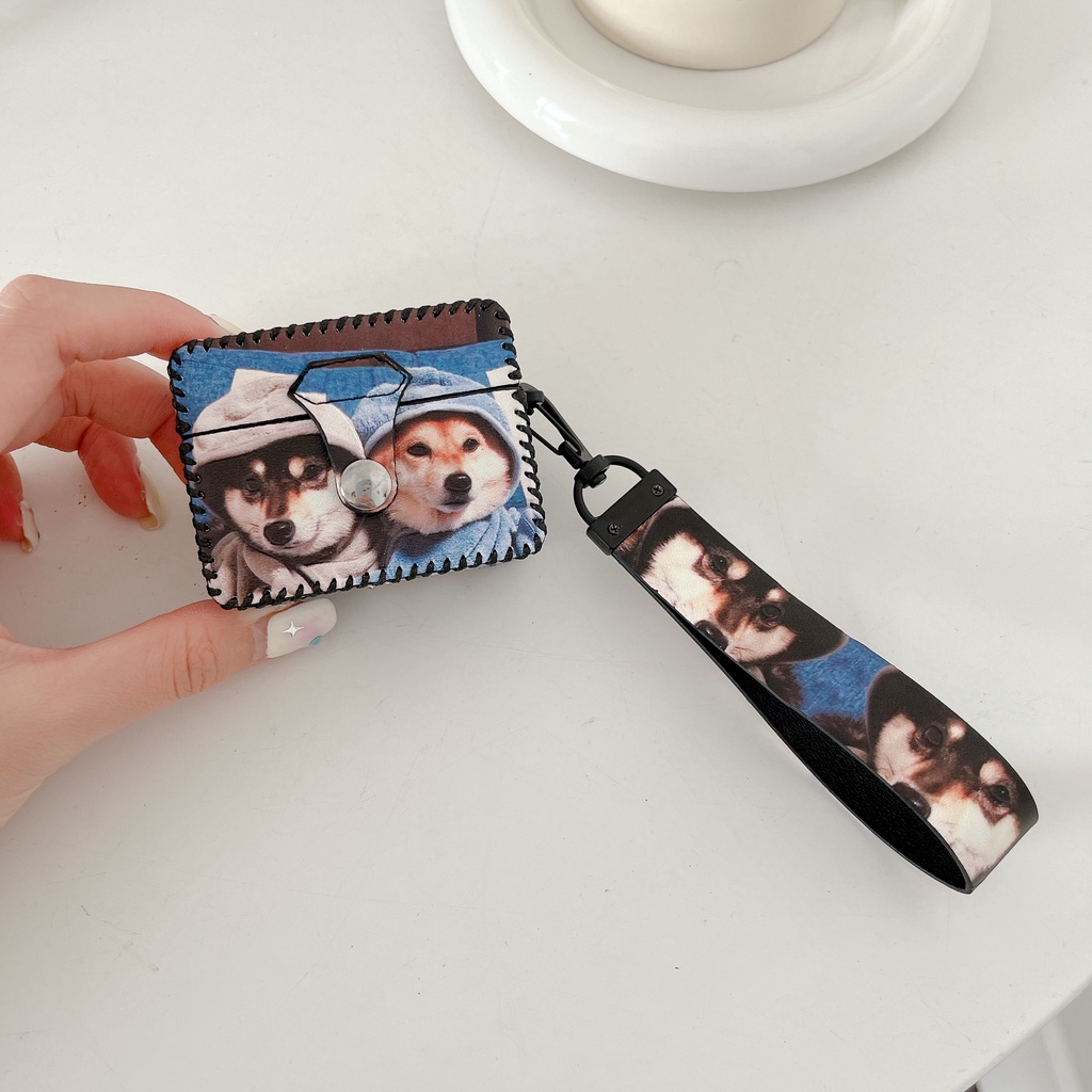 Vỏ Bảo Vệ Hộp Sạc Tai Nghe AirPods 1 2 3 pro2 2022 Bluetooth Không Dây Chất Liệu Da PU Hình Chú Chó Có Dây Đeo Chống Thất Lạc