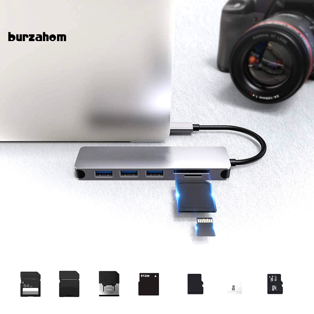 Đầu Chuyển Đổi 6 Trong 1 Type C Sang HDMI 4K 3 Cổng USB Cho Thẻ Micro-SD