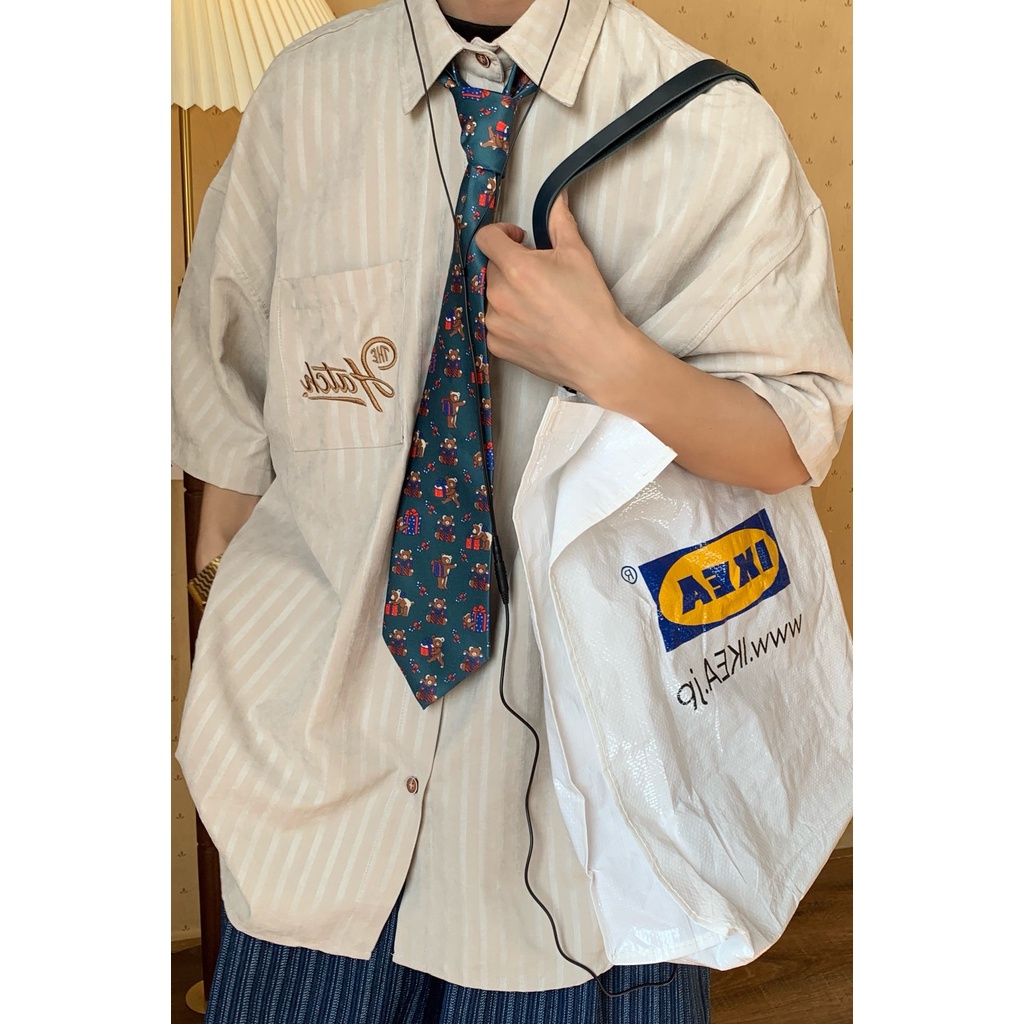 Áo Sơ Mi Ngắn Tay Kẻ Sọc Dọc Phong Cách Hong Kong Cổ Điển Thời Trang Mùa Hè C2 Homemade /