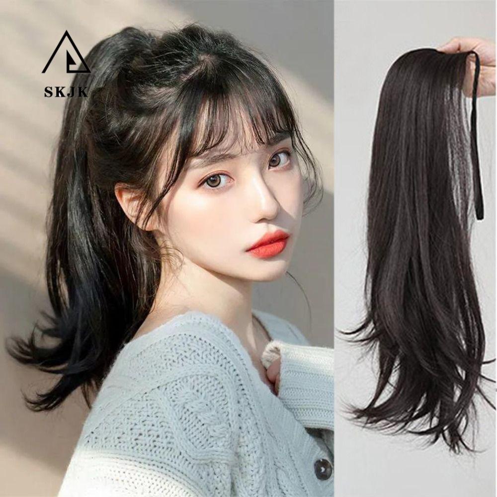 Tóc Đuôi Ngựa Thẳng Bằng Sợi Tổng Hợp Chất Lượng Cao Màu Nâu Có Kẹp Tóc Đuôi Ngựa Vô Hình Chịu Nhiệt