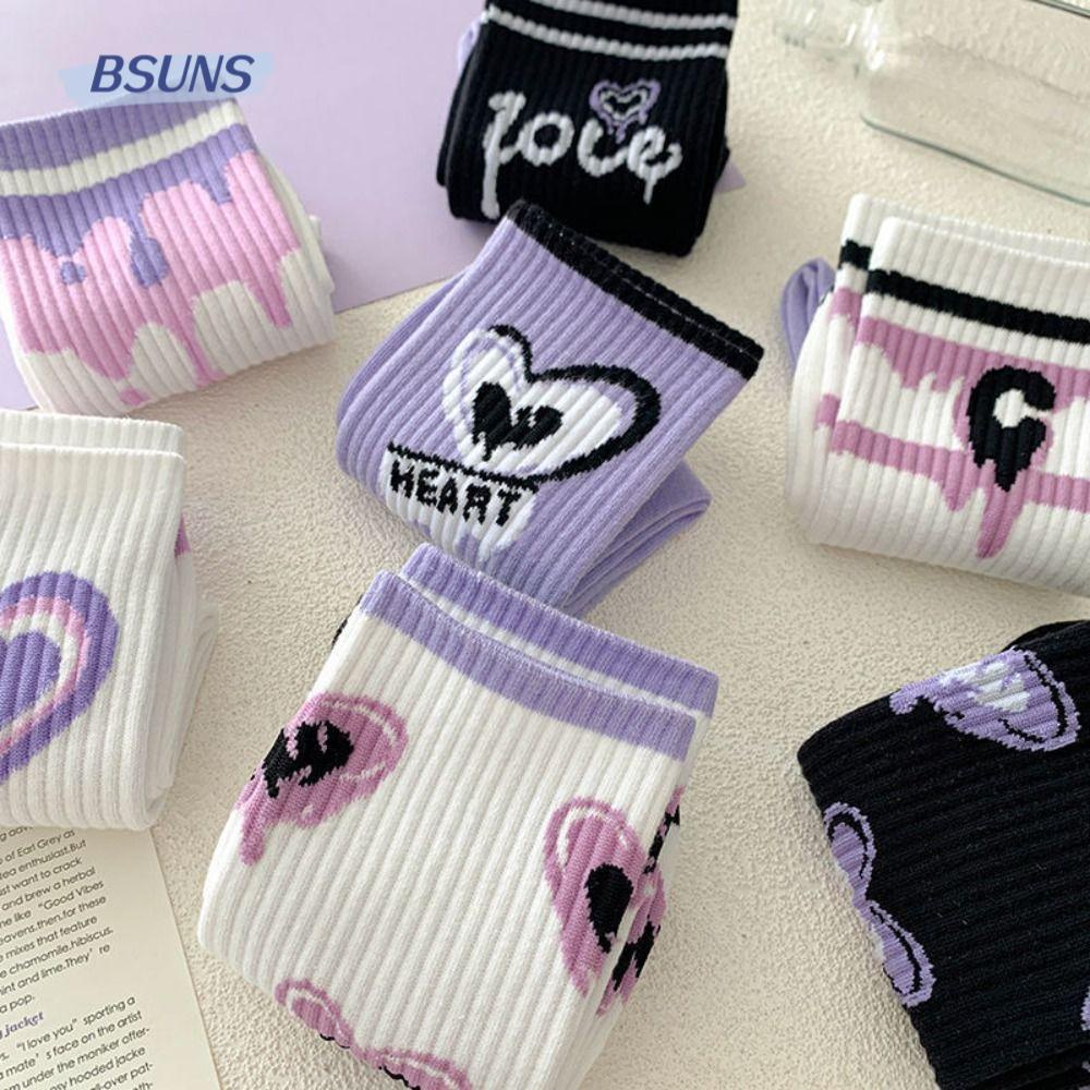 Set 2 Đôi Tất Thể Thao Màu Tím In Họa Tiết Trái Tim Thời Trang Mùa Hè Cho Nữ