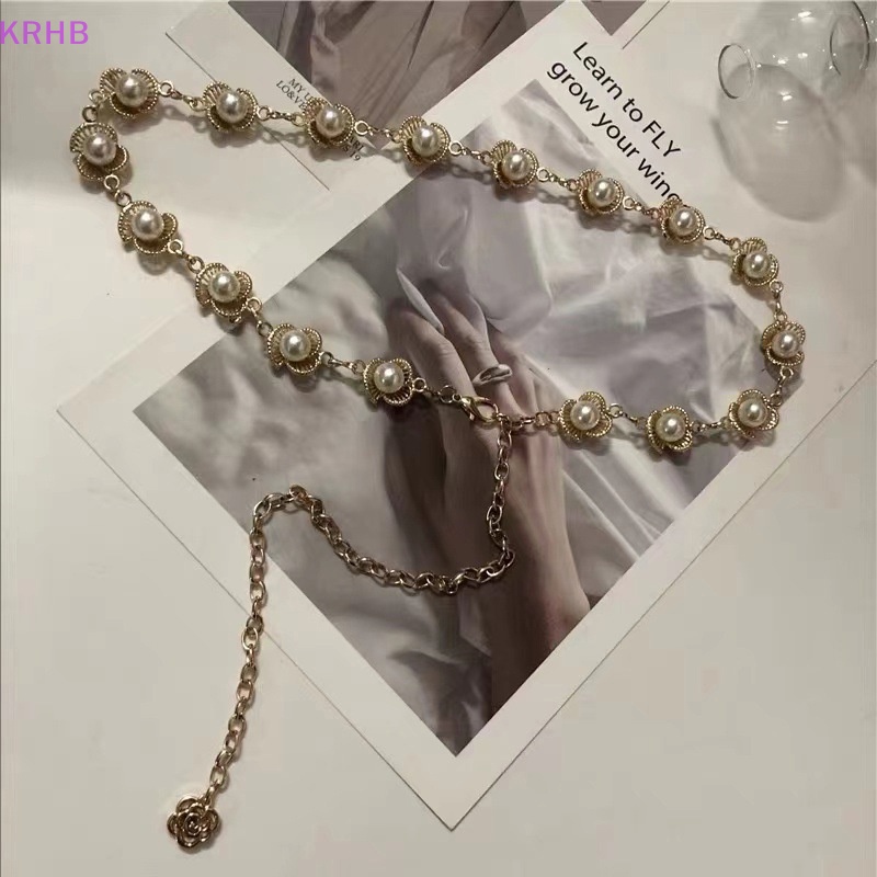 Dây Thắt Lưng Mỏng Đính Hạt Ngọc Trai Nhân Tạo Đơn Giản Bốn Mùa Cho Nữ Mới