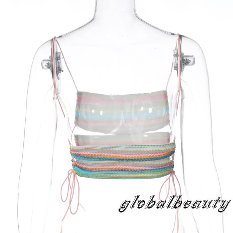 Áo Croptop Hai Dây Hở Lưng Họa Tiết Kẻ Sọc Nhiều Màu Sắc Thời Trang Mùa Hè Cho Nữ