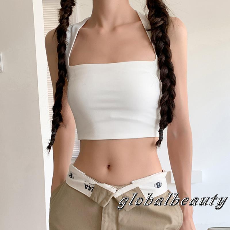 Áo Croptop Sát Nách Cổ Vuông Màu Trơn Thời Trang Cho Nữ