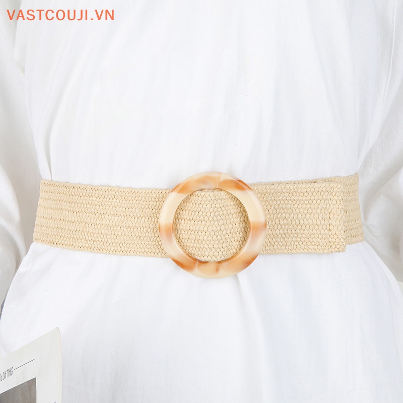 1 Thắt Lưng Bện Sợi Rơm Mỏng Mặt Tròn / Vuông Cổ Điển Cho Nữ