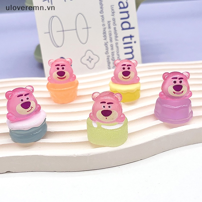 Uloveremn 1 Đồ trang trí Gấu Dâu Tây Mini Phát Quang Trang Trí Tiểu Cảnh