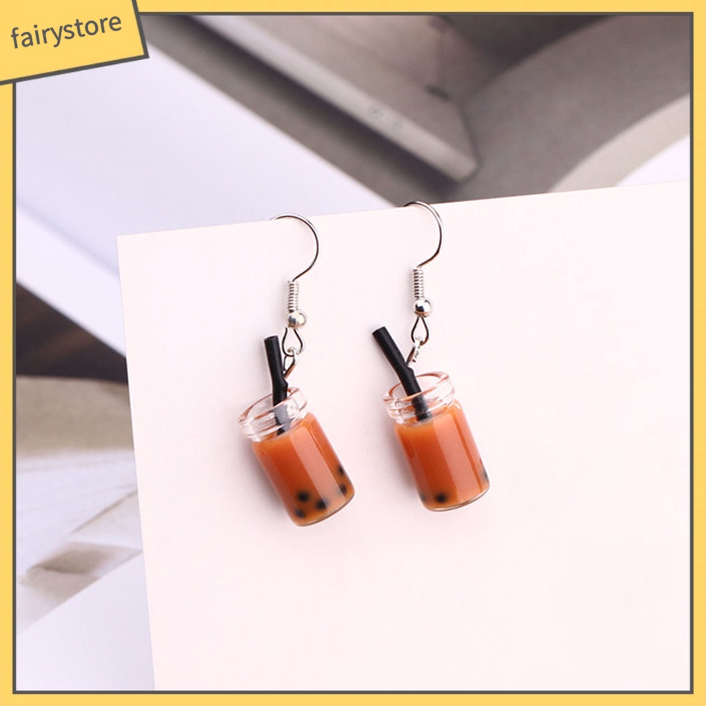 1 Đôi Bông Tai Hình Ly Trà Sữa Thủy Tinh Không Gây Dị Ứng Dễ Thương Thời Trang Cho Nữ