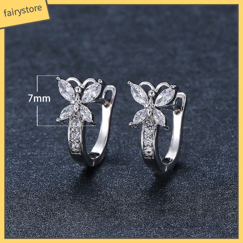 1 Đôi Bông Tai Hình Bướm Đính Đá Zircon Lấp Lánh Phong Cách Vintage Dành Cho Nữ