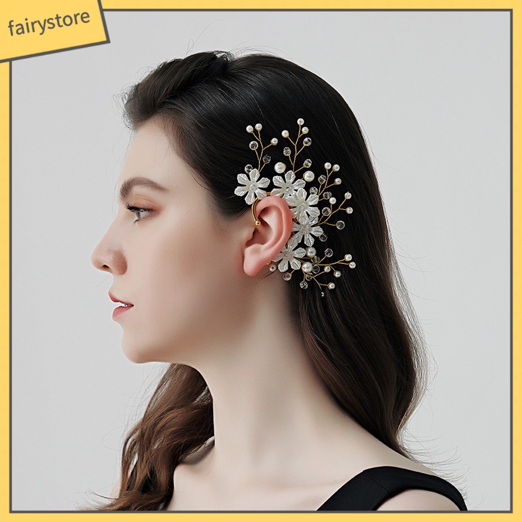 [FRO] Khuyên Tai Kẹp Vành Tai Không Xỏ Lỗ Đính Đá Ngọc Trai Giả Hình Bông Hoa Thủ Công Trang Sức Cô Dâu Không C