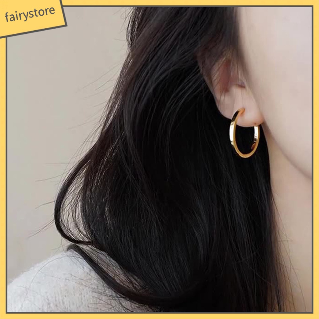 1 Đôi Bông Tai Hình Tròn Bề Mặt Mịn Thời Trang Dành Cho Nữ