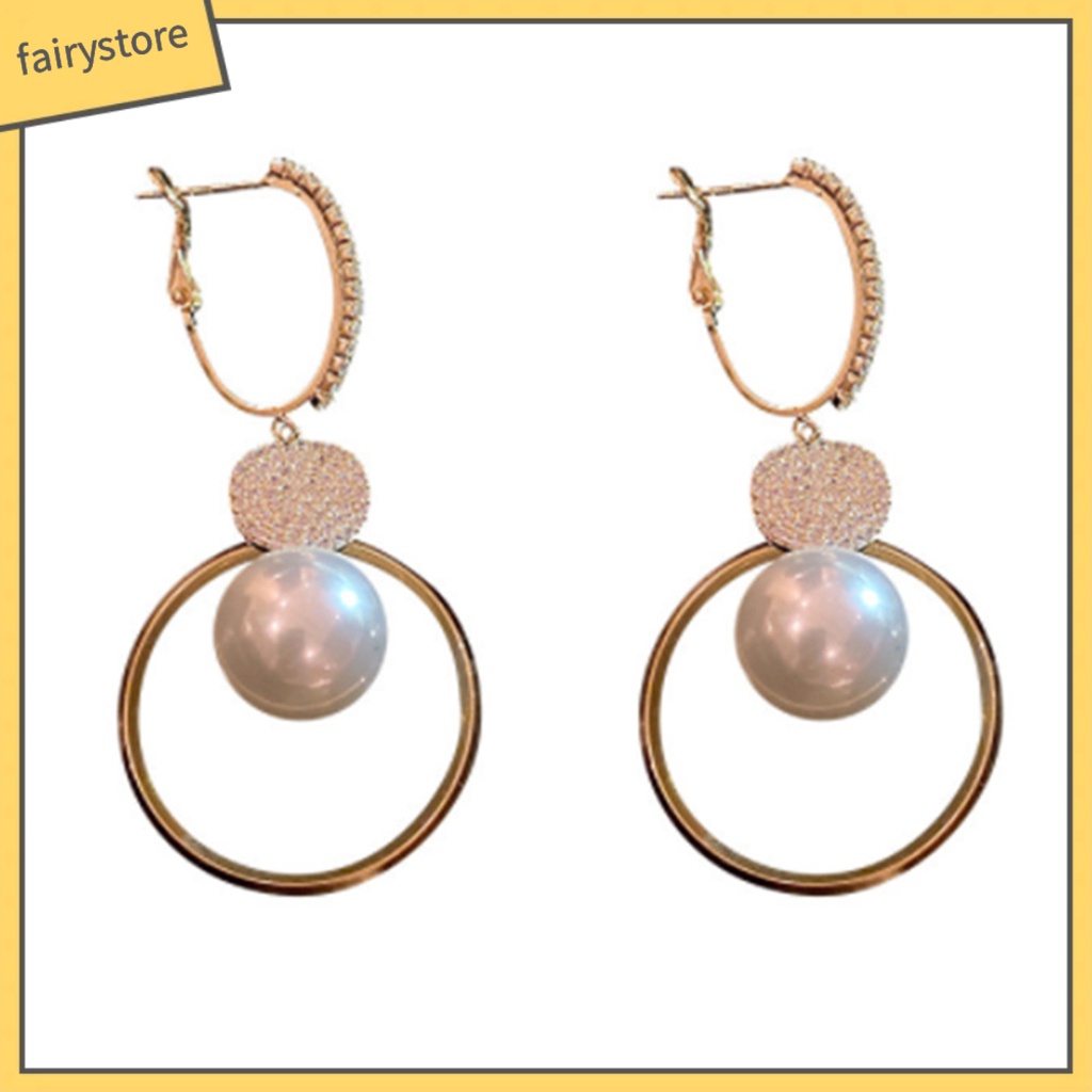 1 Đôi Bông Tai Tròn Đính Ngọc Trai Giả Phong Cách Hàn Quốc