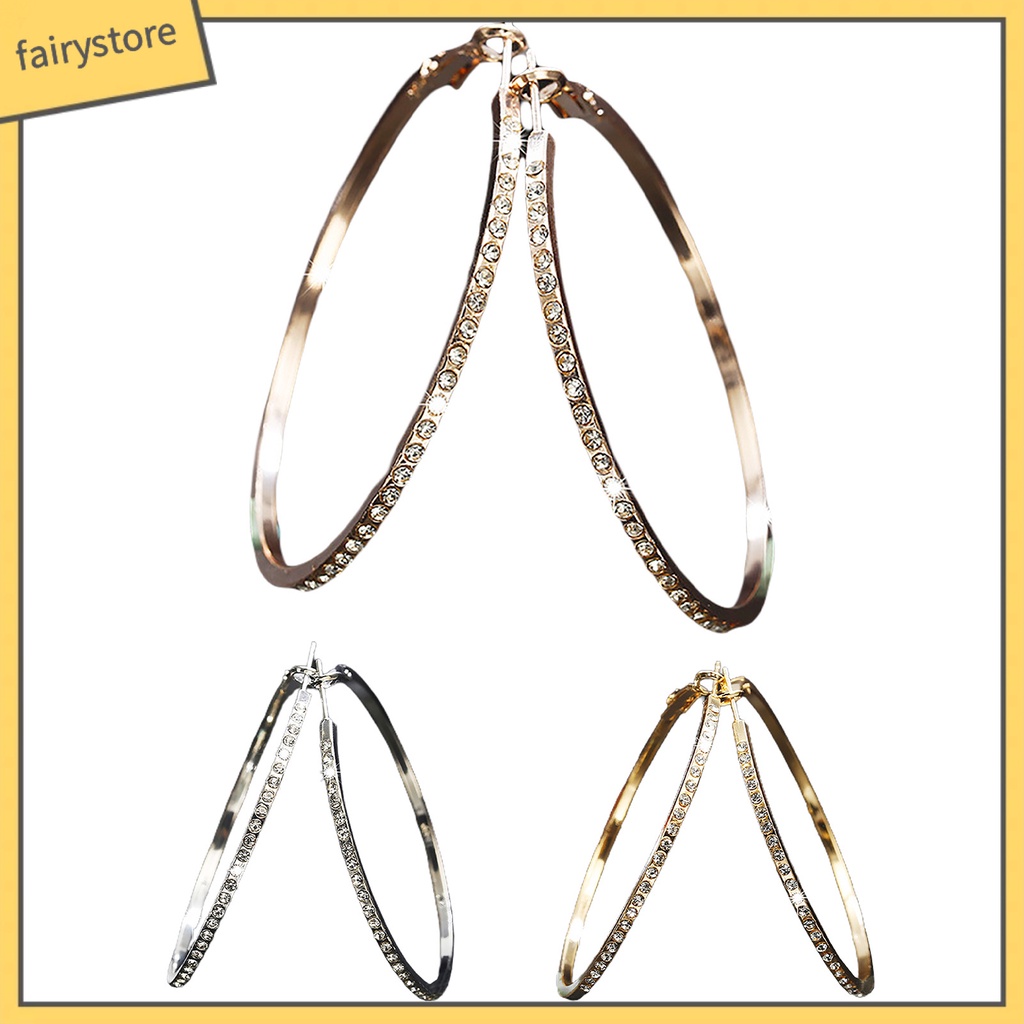 [FRO] Bông Tai Dạng Vòng Tròn Lớn Đính Đá Tinh Xảo Trang Trí Công Sở Tinh Tế Dành Cho Nữ