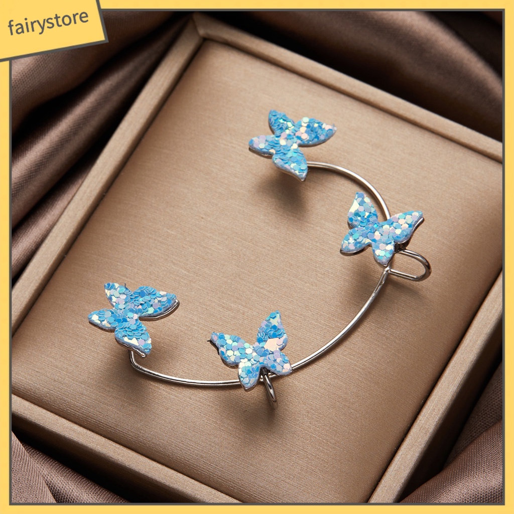 1 Khuyên Đeo Vành Tai Không Xỏ Lỗ Hình Bướm Đính Kim Sa Lấp Lánh