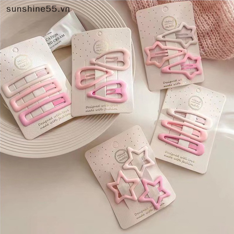 Set 3 Kẹp Tóc Hình Ngôi Sao / Hình Học Màu Hồng Ngọt Ngào Cho Nữ