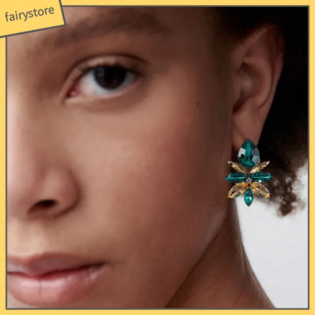 1 Đôi Bông Tai Hợp Kim Hình Giọt Nước Đính Đá Sang Trọng